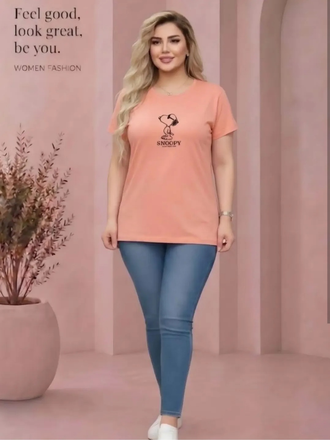 تیشرت زنانه آستین کوتاه طرح اسنوپی